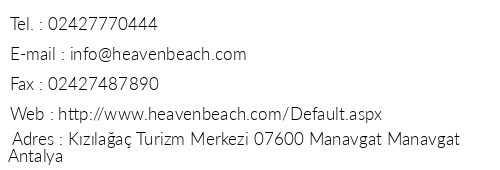 Heaven Beach Resort & Spa telefon numaralar, faks, e-mail, posta adresi ve iletiim bilgileri